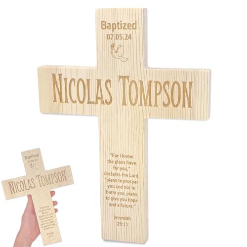 Personalized Cross Baptism Gift - First Communion Wall Cross w/ Name