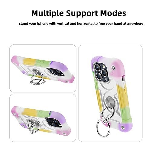 Image of MARKILL Compatible with iPhone with Built-in 360Rotating Ring Stand, Military Grade Drop Protection Full Body Rugged Heavy Duty Case Durable Cover (Rainbow White, iPhone 15 Pro Max 6.7 inch)