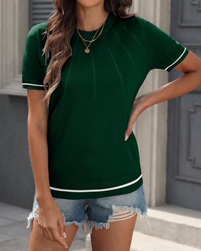 Image of COSSEN Women's Tops Summer Short Sleeve Sweater Fashion Trendy Crew Neck Casual Knit T Shirts Blouse