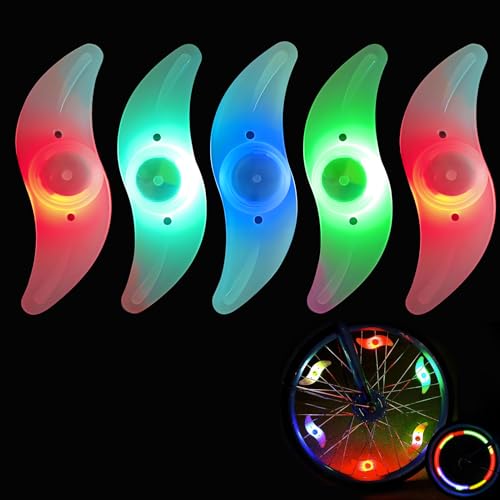 5pcs LED Roue Lumière Vélo, Feux de Roue de Vélo, Lampe à LED Étanche à Néon à Pneus avec 3 Modes Clignotants, Imperméable Roues Spoke Lights pour VTT VTC Bicyclette(Rouge+Vert+Bleu+Multicolore)