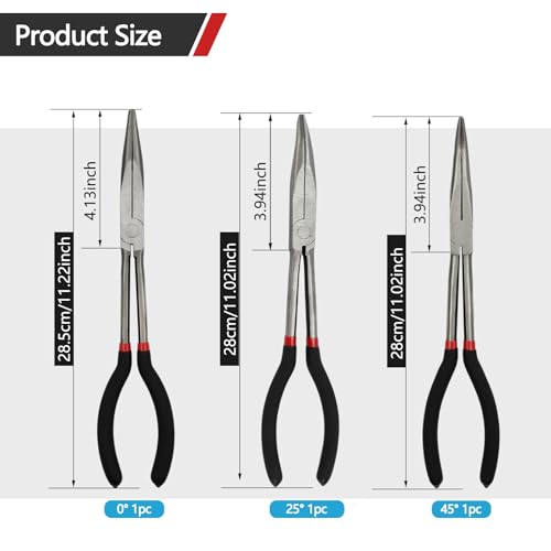 Image of 3-Piece 11 inch Extra Long Nose Pliers Set with Insulated Comfort Grip Handles