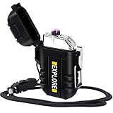 LcFun Electric Plasma Lighter - Windproof, Waterproof, USB Rechargeable with Emergency Whistle for Hiking, Camping, Outdoor, Survival, Tactical, EDC Gear (Black)
