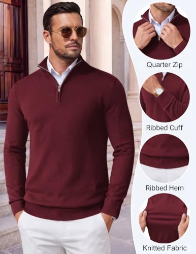 Image of COOFANDY Men's Quarter Zip Up Sweaters Slim Fit Lightweight Mock Pullover