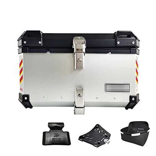 Baúl de motocicleta Aluminio, Caja superior trasera de motocicleta Almacenamiento de equipaje de maletero trasero, 65L - 57 X 38.5 X 31.2Cm Caja superior de motocicleta con respaldo suave y sistema de