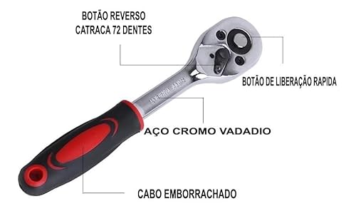 Conjunto com 46 chaves catraca, soquete de 6,35 mm, com conjunto de soquete métrico e haste de exten