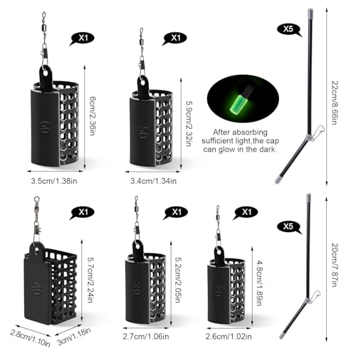 Theiuaoqwe 15 Piece Set Futterkorb Angeln Anti Tangle Boom Futterkorb Feeder Korb 20/30/40/50/60g Anti Tangle 20/22cm Feeder Zubehör Grundangeln Angelzubehör Geeignet für Meeres und Süßwasserfische