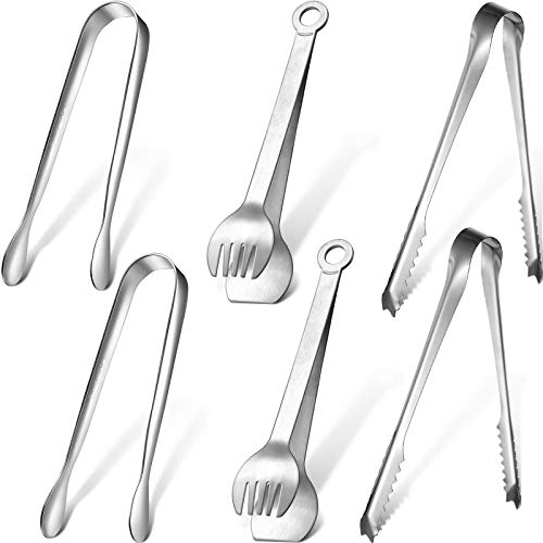 6 Pieces Stainless Steel Mini Serving Tongs Ice Tongs Sugar Cubes Tongs Appetizer Tongs for Buffet Serving Food Cooking Salad Grilling Tea Party Coffee Bar