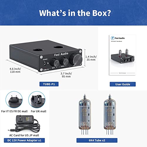 Fosi Audio P1 Tube Preamplifier Mini Hi-Fi Stereo Preamp 6K4 Valve Vacuum Pre-Amp With Treble Bass Tone Control For Home Theater Hifi System(Not For Turntable) #TOP6