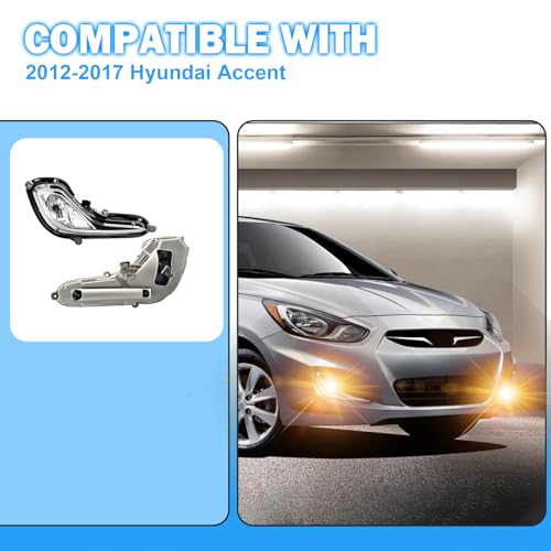 Fog Lights Fit For 2012-2017 Hyundai Accent Pair Fog Lights Bumper Lamps Full Kit with Switch and Harness (Clear Lens)