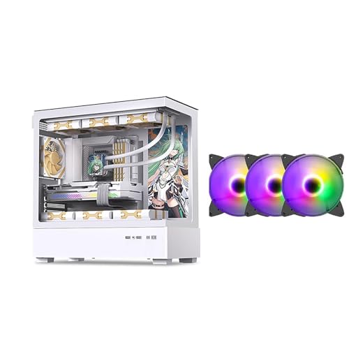Computer Case 270° Tempered Glass Mid-Tower Case - Compatible With M-ATX/ITX Motherboard - 9 Fan Positions - Supports Water Cooling - Support Back Insertion Of Motherboard(White,9 fans)