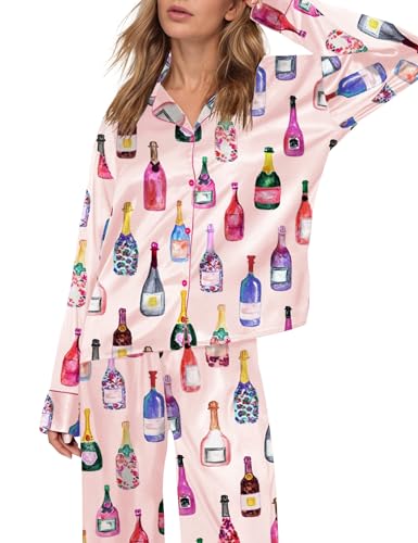 Image of SHESHOW Satin Pajamas for Women Set Long Sleeve Button Down Sleepwear 2 Piece Nightwear Women Pjs Sets Size XS-XXL