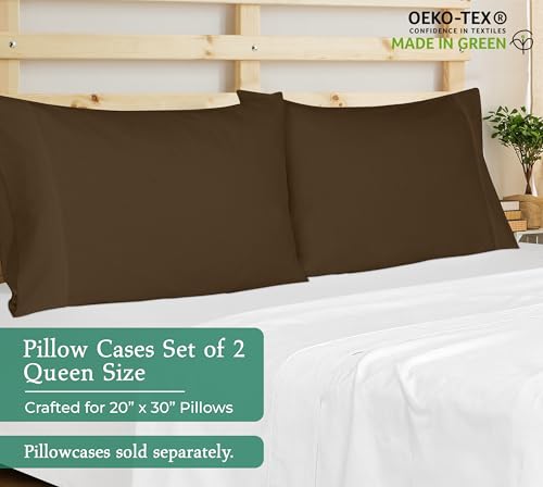 Image of Royale Linens Queen Pillowcase Set of 2 - Bed Pillow Cover - 20x30 - Chocolate Pillowcases - 1800 Brushed Microfiber, Wrinkle & Fade Resistant - Soft & Cozy- Queen Size Pillow Case (Chocolate)