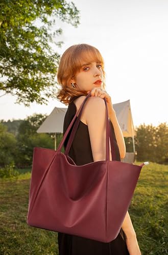 Image of KALIDI Large Tote Bag Vegan Leather Casual Zipper Work Bag Weekender Hobo for Women 16L Oversize Shoulder Travel Purse
