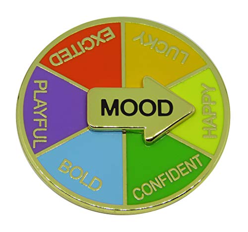 Spinning Enamel Mood Pin. Multicolor, rainbow spinner hard enamel pin. "Mood" arrow rotates to select mood.