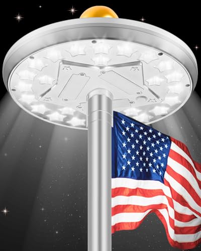 Kromart Flag Pole Light Solar Powered Top Mount, 25-Star Bright...