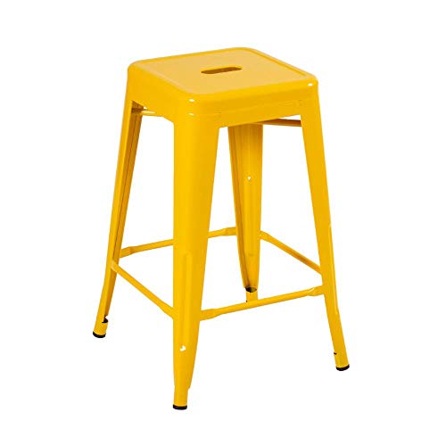 Banqueta Iron Tolix - 61 cm - Industrial - Aço - Vintage - Amarelo