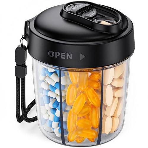Image of AUVON Large Pill Dispenser Can Store 7 Various Supplements, Travel Pill Organizer Bottle with Anti-Mix Design, Arthritis-friendly Pill Holder with Wide Opening & Slider Lid, Includes 20 Blank Stickers
