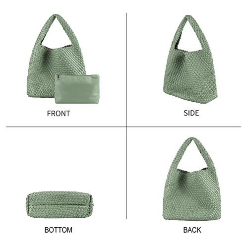 Image of Woven Tote Bag for Women with Purse, Vegan Leather Hobo Bags Large Handmade Underarm Shoulder Bag