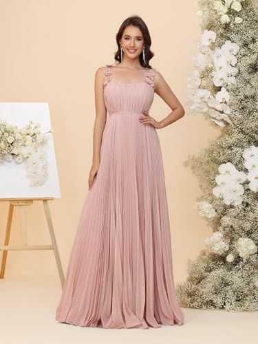 Chiffon Square Neck Bridesmaid Dresses Spaghetti Straps Long Aline Formal Dress PU3203