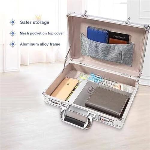 Business Suitcase, Aluminum Storage Box，Aluminum Briefcase Combination Safe Laptop Briefcase Home Invisible Cash Money Case Briefcases For Men And Women ( Color : Silver , Size : 36*24*10cm )2