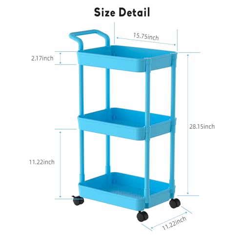 Image of Volnamal 3-Tier Baby Diaper Caddy, Plastic Diaper Cart, Blue | Movable Cart for Newborn Nursery Essentials Diaper Storage Organizer for Changing Table&Crib, Easy to Assemble, Baby Registry