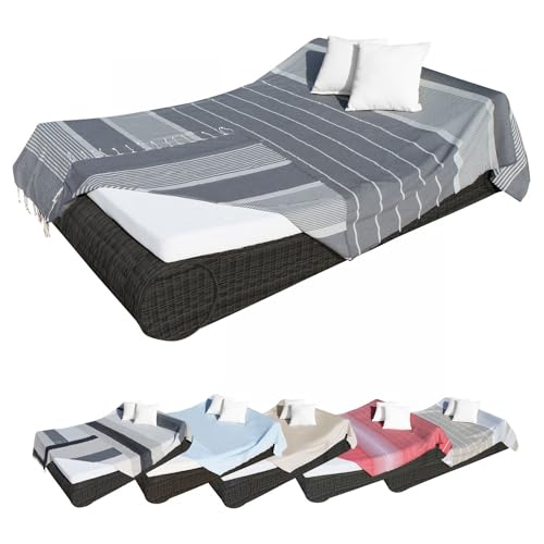Vivezen - Véritable fouta Tunisienne XXL 2m x 3m Tissage à Plat Coton ou Lin 380g - 6 modèles au...