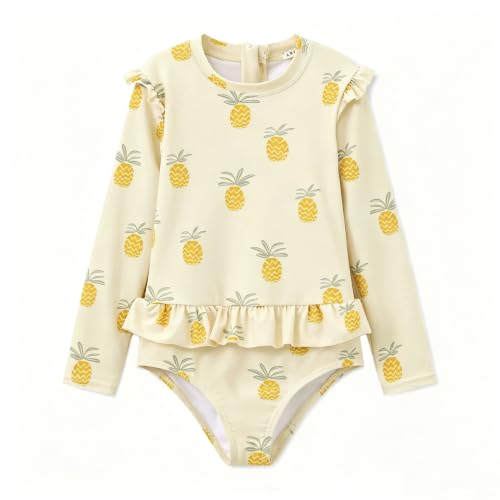 Image of Girls One Piece Swimsuits Zipper Rash Guard Long Sleeve Bathing Suit with Ruffle Hem UPF50+