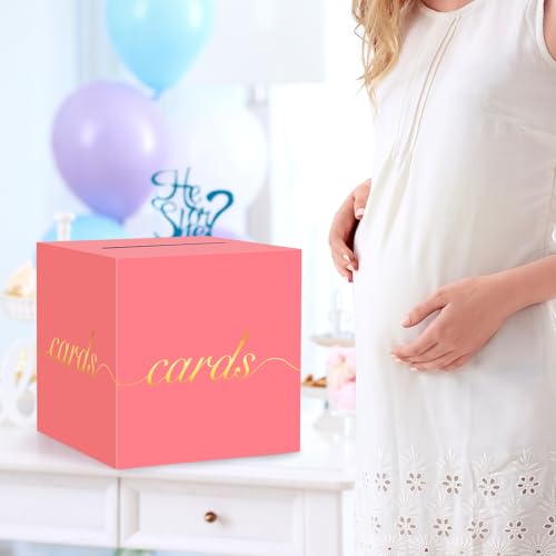 Image of Light Red Card Box Gold Foil Wedding Favors Gift Card Boxes Post Box Receiving Money Box Holder for Wedding Reception, Baby Showers, Anniversary, Birthday Party, Retirement, Graduation Envelope Holder