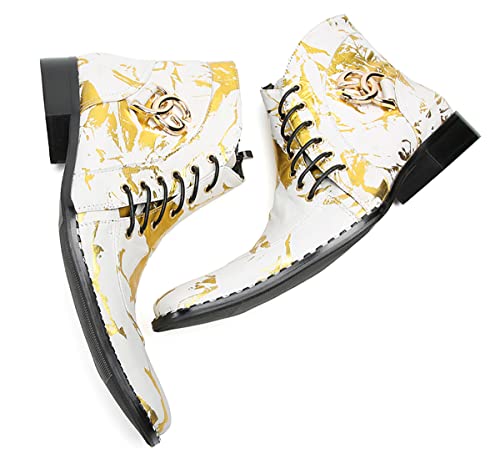 Santimon Men's Chelsea Cowboy Boots - Western Lace-Up Ankle Boots for Urban Parties/Western Weddings, Premium Leather Dress-Casual Boots with Ornamental Stitching4