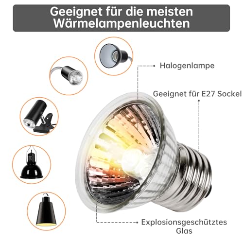 REPTI HOME UVB Wärmelampe Terrarium, UVA UVB Halogen Wärmelampe Schildkröten, E27 Reptilien Heizung Glühbirne 25W-4Pack, Reptilien Lampe für Schildkröten, Bartagamen, Eidechsen, Schlangen