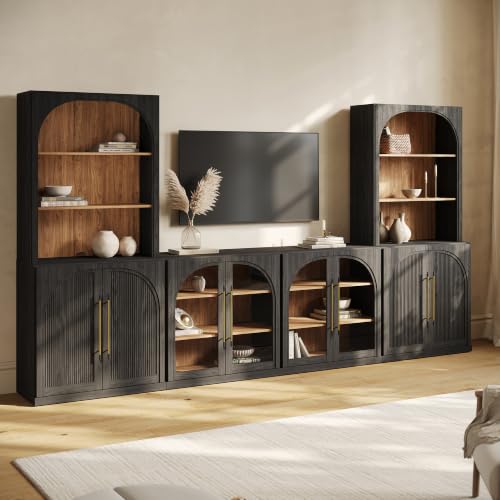 Image of BELLEZE Jagger 130 inch Wall Unit 6-Piece Modular TV Stand - Ebony