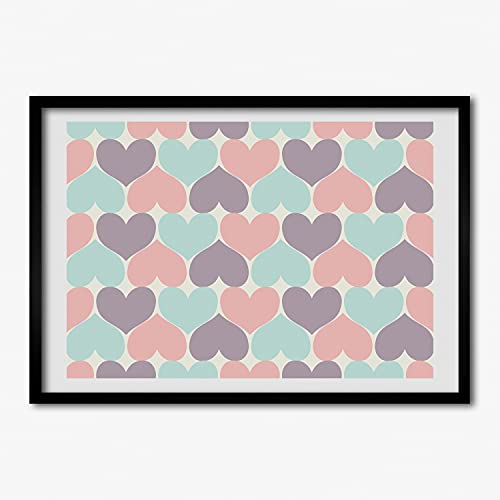Cadre de peinture 70x50 cm avec coeurs colorés pour décorer un salon moderne