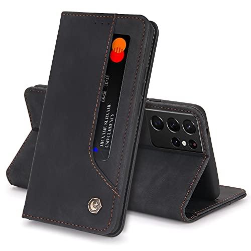 COCOMC Capa Samsung Galaxy S21 Ultra Case Flip Kickstand Suporte para 5 Cartões Carteira de Couro de