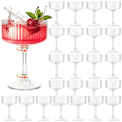 Image of 24 Pcs Plastic Martini Glasses Disposable,10oz Ribbed Martini Glasses