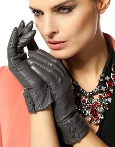 Warmen Women's Touchscreen Texting Driving Winter Warm Nappa Leather Gloves - 7.5 (US Standard size) - Grey (Touchscreen Function/Cashmere Lining)
