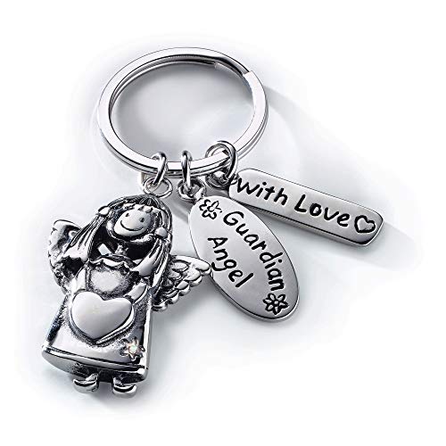 Preisvergleich Produktbild Heaven and Angels Schutz-Engel Schlüsselanhänger + Strassstein, Edler, eleganter Glücksbringer, Silber glänzend, Auto-Fahrer Fahr-Anfänger Freund Freundin Partner Kinder