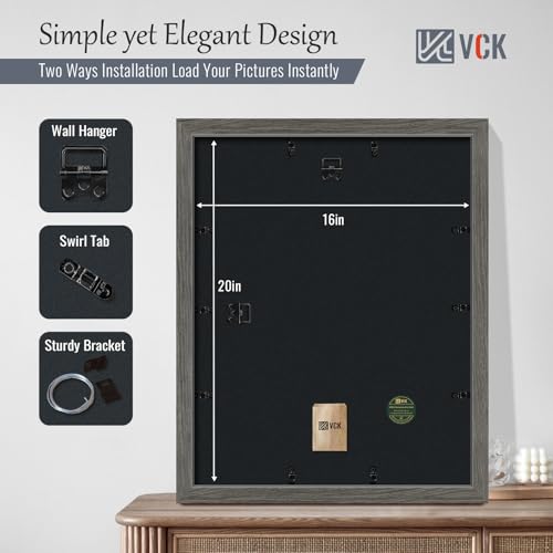 Image of VCK 16x20 Picture Frames 5 Pack, Grey Wood, 11x14 Mat, Glass, for Poster