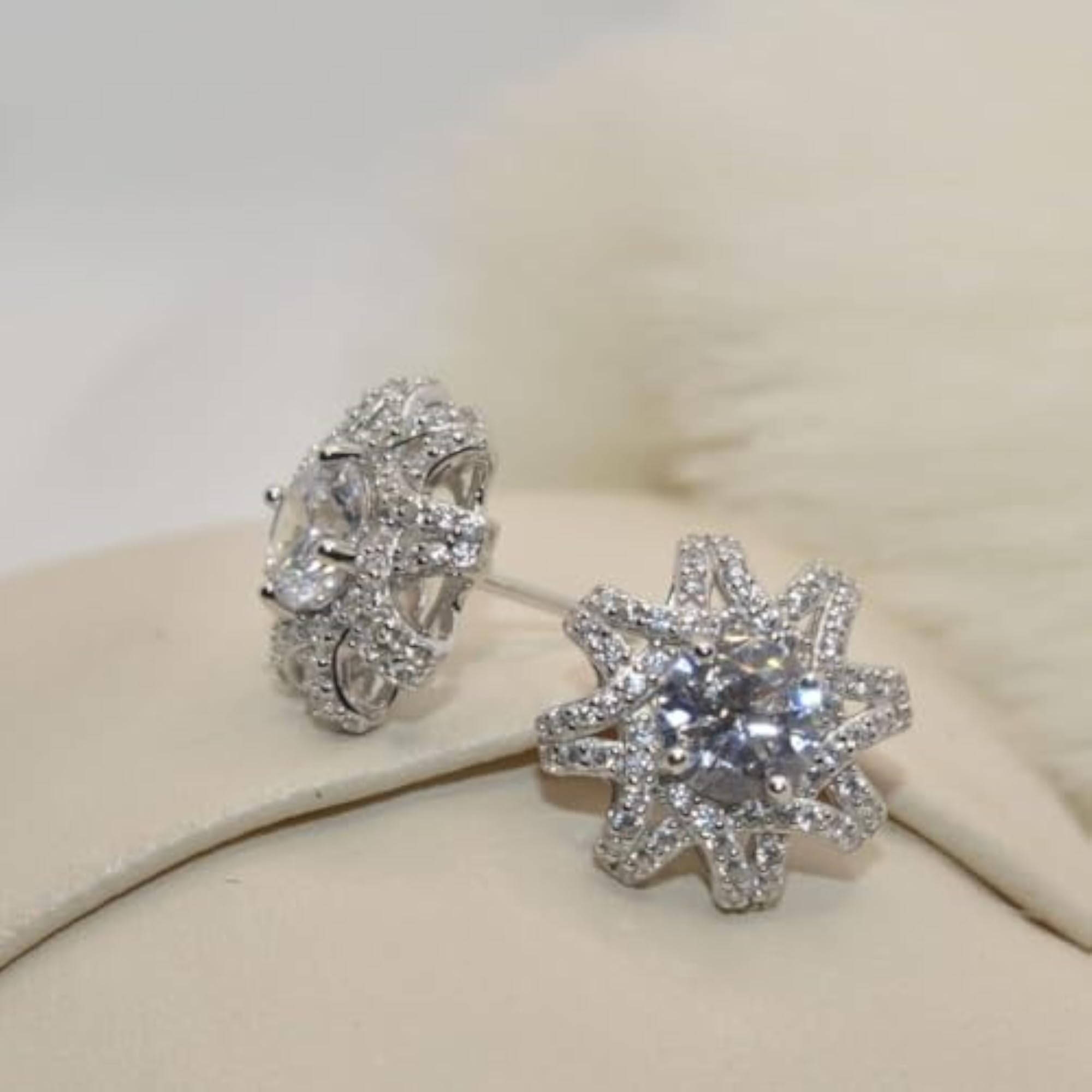 Women's 92.5 Sterling Silver Winged Stardust Studs, 18K Rhodium Plating