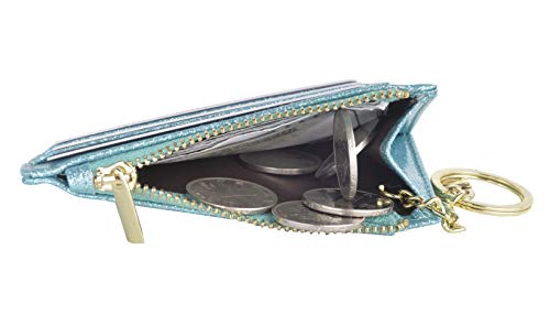 Image of Womens Slim RFID Credit Card Holder Mini Front Pocket Wallet Coin Purse Keychain (StarTeal)
