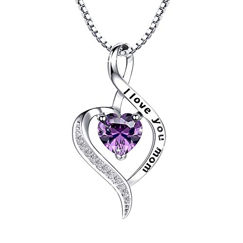 NUOKUN I Love You Mom S925 Sterling Silver Heart Pendant Necklace Mother's Birthday Gift