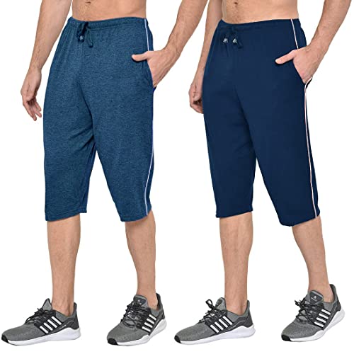 Image of Men's Regular Fit Cotton Three by Fourth, 3 /4th, Man Capri, Capris, Three Quarter, Capri for Men, Printed, Sports Running, Three Quarte, Casual Lounge Short, Nightwear Sleep Shorts, Pack of 2