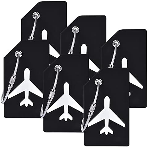 BBKON 6 PCS Luggage Tag, Silicone Bag Tag with Stainless Steel Loops and Name ID Card for Travel Backpack (Black) Cover