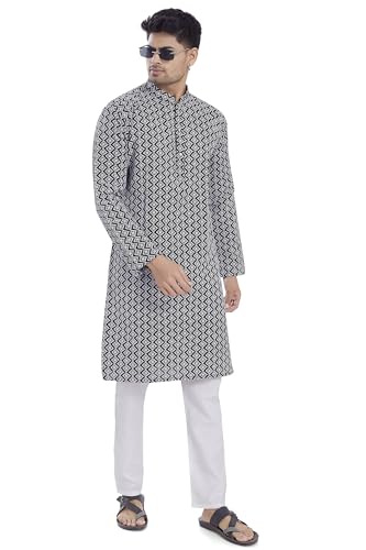 Divisive Men's Thread Embroidered Linen Blend Only Slim Fit Kurta (Dkrt1166_Xxl_Black)