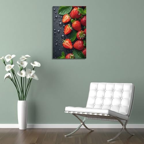 Fraises fraîches tableau moderne 50x75 cm pour cuisine