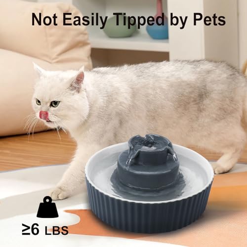Image of Lawfery Ceramic Cat Water Fountain, 2.1L /71oz Cat Fountain with 3 Carbon Filters and 2 Quiet Pumps, Cupcake Pet Water Dispenser for Cats and Dogs (Grey)