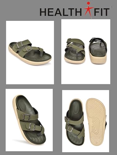 Image of HEALTH FIT Extra Soft Premium Classic Cushion Sliders /with Adjustable Buckle Strap & Light Weight Anti-SkidWaterproof Luxurious Slippers for Men's HF119