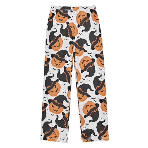 Witch Pumpkin and Bat Boys Long Pants Soft Trousers Elastic Waist Kids Lounge Bottoms with Pockets S-XL