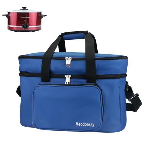 MEODOASSY 2 Layer Slow Cooker Carrying Bag Compatible with Crockpot 6-8 Quart,Slow Cooker Carrier Bag for Hamilton Beach,Insulated Travel Bag Intensification for Family Gathering Potluck