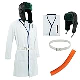 Jaugola Christmas Vacation Cousin Eddie Costume Role Play White Robe Belt with Trapper Hat for Men Halloween Party SM