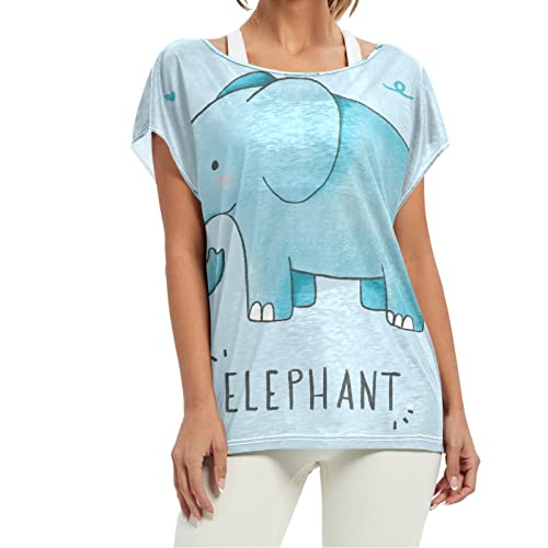 Elefante Azul Lindo Fondo De Pantalla Camiseta Manga Corta Cuello Redondo para Mujer Camisetas Sueltas y Cómodas para Niñas